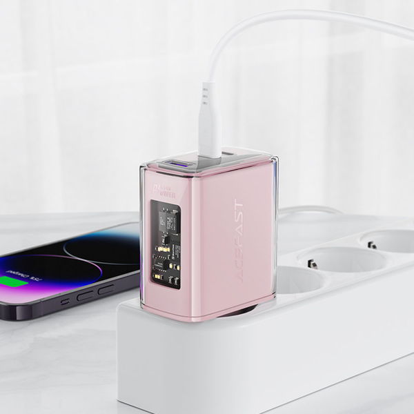 Acefast - Wall Charger Exploration Series (A45) - 2 x USB-C, USB, GaN, PD65W, Fast Charging - Cherry Blossom