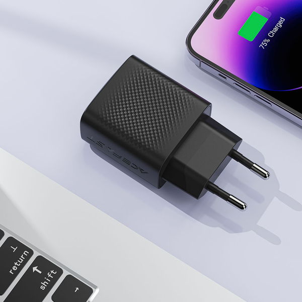 Acefast - Wall Charger (A104) - USB-C, PD25W, GaN Technology, Fast Charging Compatibility - Black
