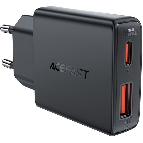 Acefast - Wall Charger (A69) - Type-C, USB, PD30W, GaN Technology, Quick Charge Compatibility - Black