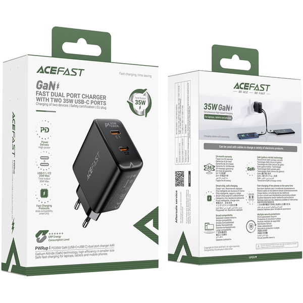 Acefast - Wall Charger (A49) - 2x Type-C, Universal Charger, GaN Technology, PD35W - Black