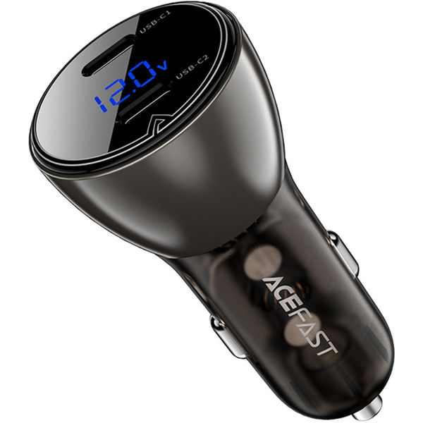 Acefast - Car Charger (B10) - 2x Type-C, Dual Fast Charging, 60W, with LED Digital Display - Black