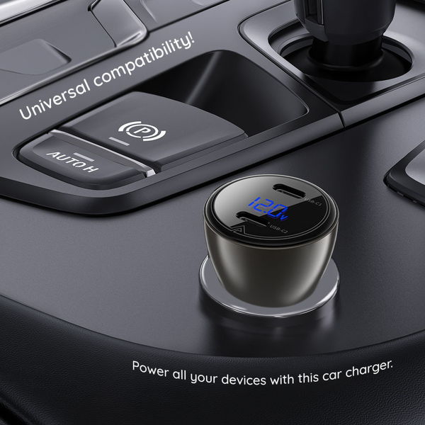 Acefast - Car Charger (B10) - 2x Type-C, Dual Fast Charging, 60W, with LED Digital Display - Black