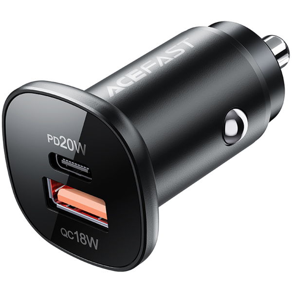 Acefast - Car Charger (B1) - Type-C, USB, Dual-Port, 38W, PD Fast Charging, with LED Light - Black