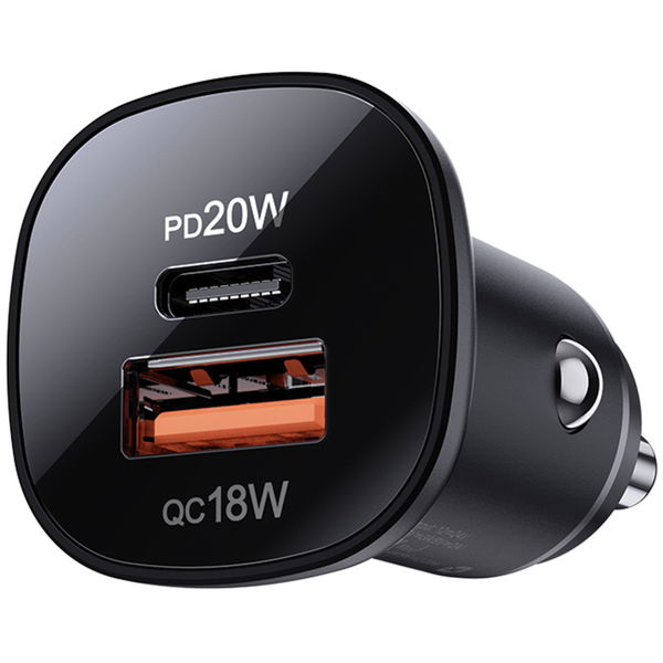 Acefast - Car Charger (B1) - Type-C, USB, Dual-Port, 38W, PD Fast Charging, with LED Light - Black
