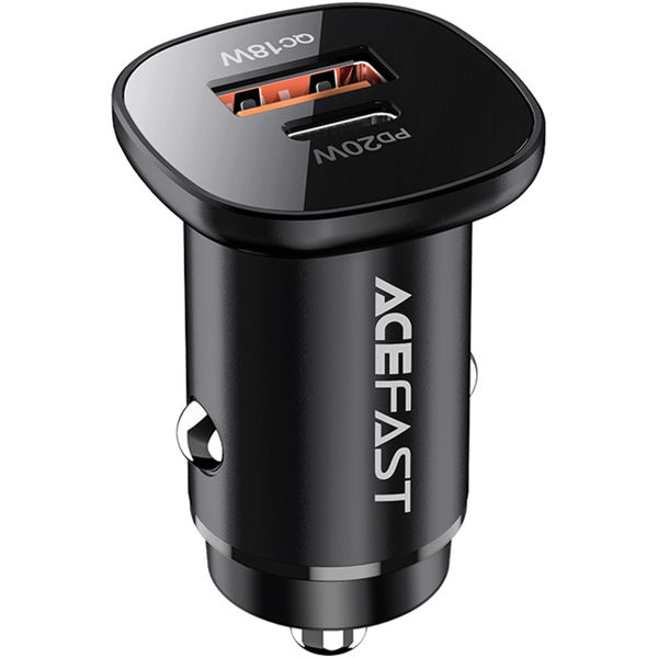 Acefast - Car Charger (B1) - Type-C, USB, Dual-Port, 38W, PD Fast Charging, with LED Light - Black