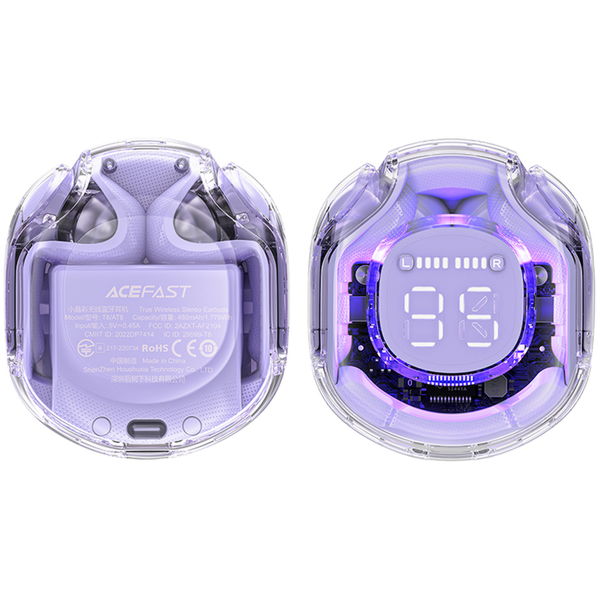 Acefast - Wireless Earbuds (T8) - USB-C, IPX4, Bluetooth 5.3, AI Call Noise Reduction, Digital Display, 480mAh - Purple