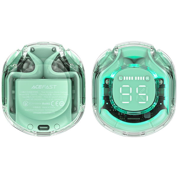 Acefast - Wireless Earbuds (T8) - USB-C, IPX4, Bluetooth 5.3, AI Call Noise Reduction, Digital Display, 480mAh - Mint Green