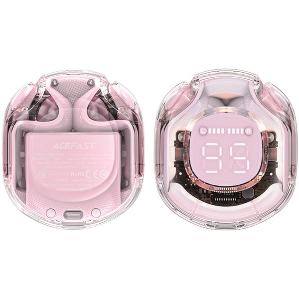 Acefast - Wireless Earbuds (T8) - USB-C, IPX4, Bluetooth 5.3, AI Call Noise Reduction, Digital Display, 480mAh - Lotus Pink