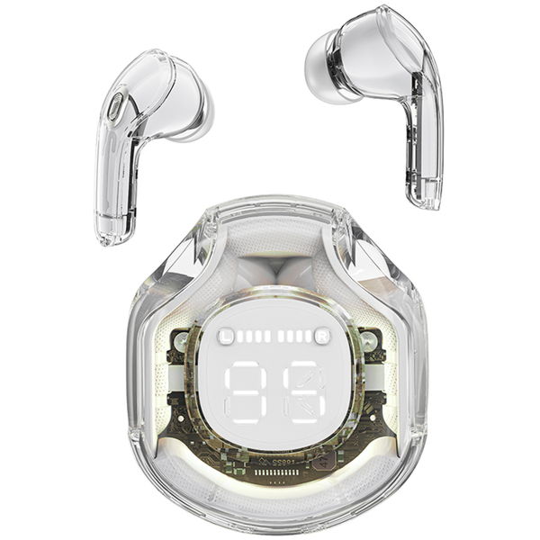 Acefast - Wireless Earbuds (T8) - USB-C, IPX4, Bluetooth 5.3, AI Call Noise Reduction, Digital Display, 480mAh - White Moon