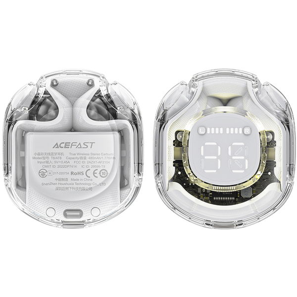 Acefast - Wireless Earbuds (T8) - USB-C, IPX4, Bluetooth 5.3, AI Call Noise Reduction, Digital Display, 480mAh - White Moon