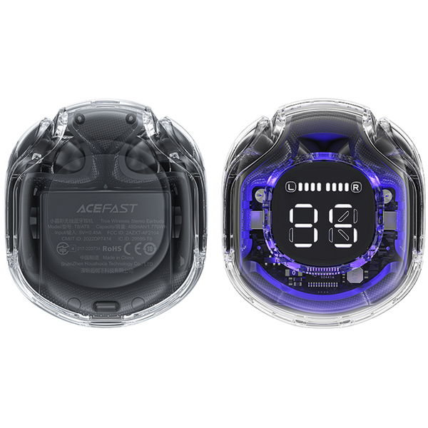 Acefast - Wireless Earbuds (T8) - USB-C, IPX4, Bluetooth 5.3, AI Call Noise Reduction, Digital Display, 480mAh - Bright Black
