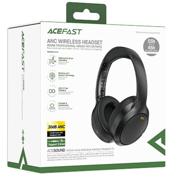 Acefast - Wireless Headset (H6) - Type-C, Bluetooth 5.3, Active Noise Reduction, IPX4, 500mAh, Hi-Fi Sound - Black