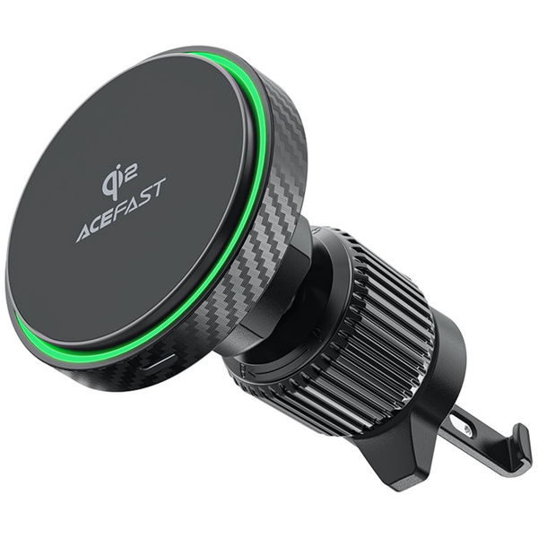 Acefast - Car Holder with Wireless Charging (D33) - for iPhone, Magnetic Grip, for Air Vent, Qi2, LED Light, 15W - Black
