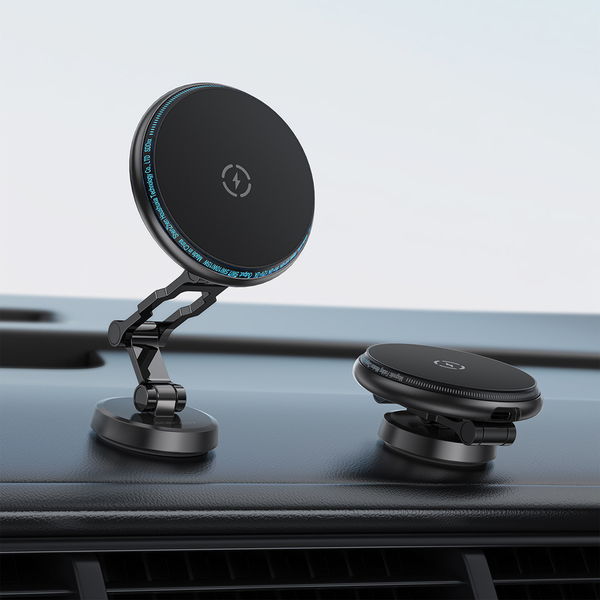 Acefast - Car Holder with Wireless Charging (D30) - for iPhone, Magnetic Grip, 360°, LED Light, for Dashboard, 15W - Black