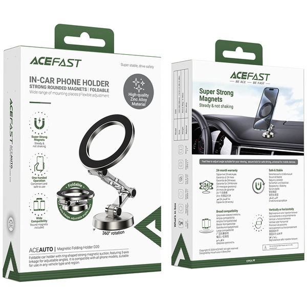 Acefast - Car Holder (D20) - Magnetic Ring, 360° Rotation, for Dashboard, Universal, Adjustable - Silver