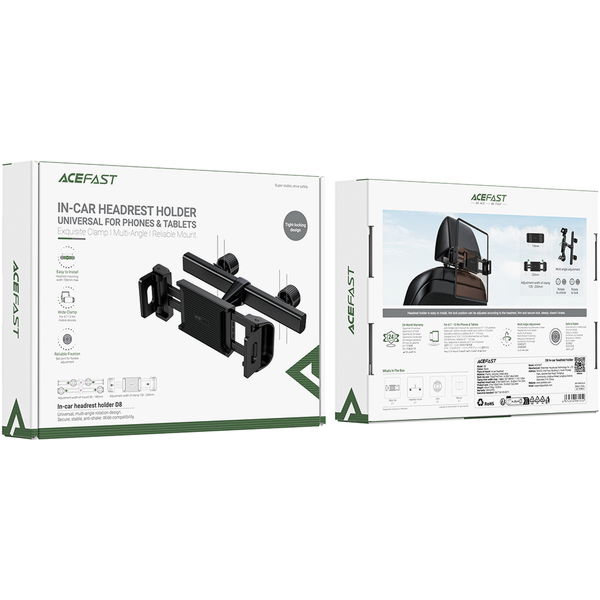 Acefast - Car Holder (D8) - for In-car Headrest, Adjustable, Folding Clamp Arm, for Devices 4.7-12.9 - Black