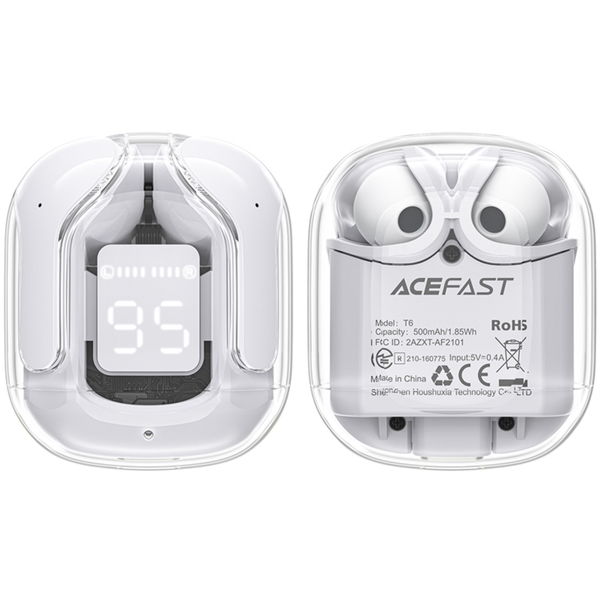Acefast - Wireless Earbuds (T6) - USB-C, IPX4, Bluetooth 5.3, ENC, Fast Charging, LED Digital Display, 500mAh - Modern Grey