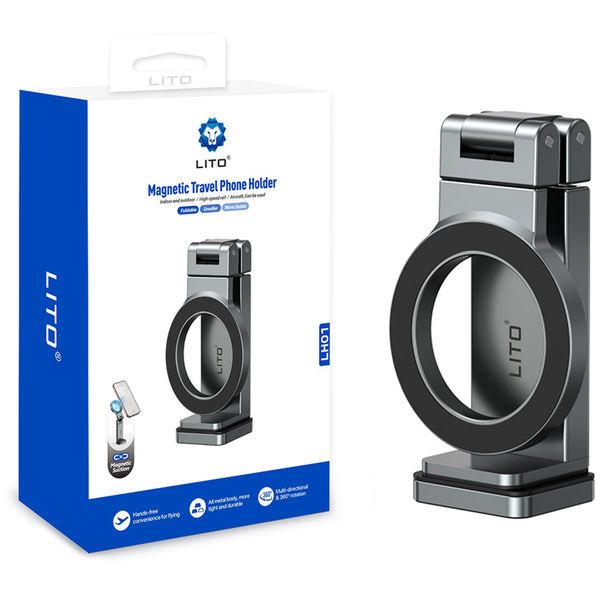 Lito - Travel Phone Holder (LH01) - Foldable, 360° rotation, One-Hand Operation Design - Grey