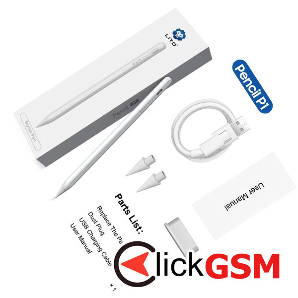 Lito - Stylus Pen (P1) - Palm Rejection, Magnetic Adsorption, 140mAh, for iPad - White