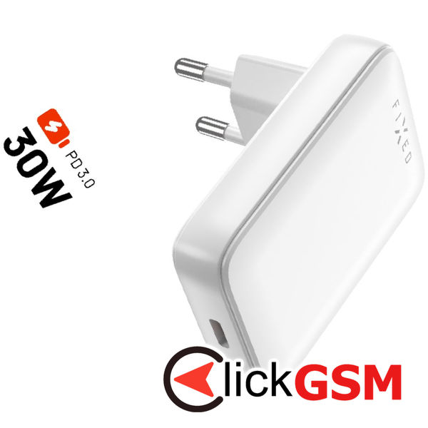 Fixed - Wall Charger (FIXCG30S-C-WH) - Slim Design, Type-C, GaN, Power Delivery 3.0, 30W - White