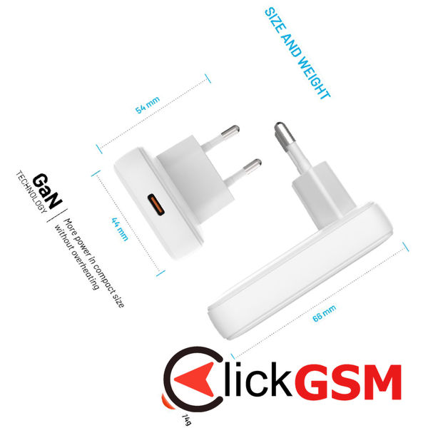 Fixed - Wall Charger (FIXCG30S-C-WH) - Slim Design, Type-C, GaN, Power Delivery 3.0, 30W - White