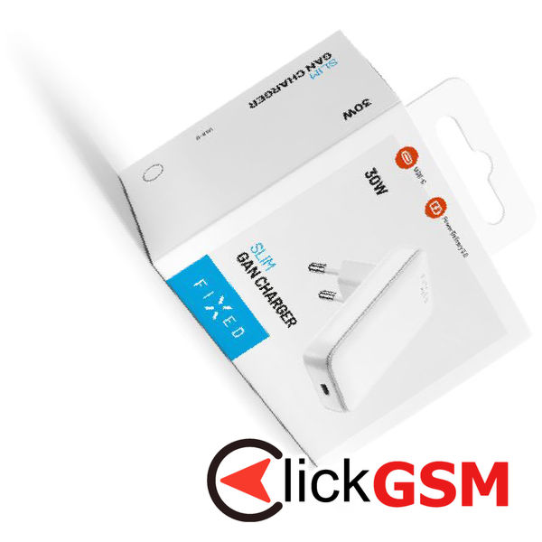Fixed - Wall Charger (FIXCG30S-C-WH) - Slim Design, Type-C, GaN, Power Delivery 3.0, 30W - White