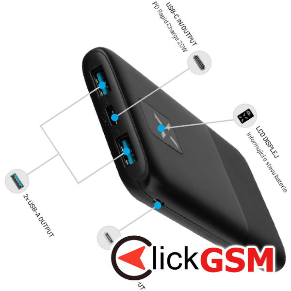 Fixed - Power Bank Zen 10 (FIXZEN-10-BK) - 2x USB, Type-C, 20W, 10000mAh, with LCD Display - Black