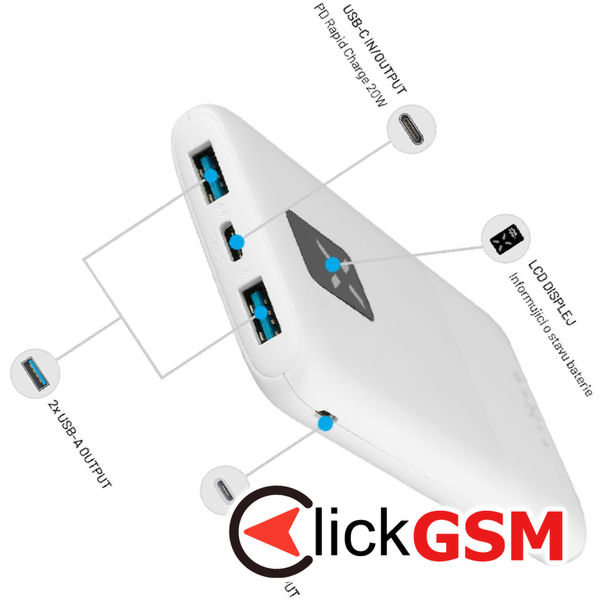 Fixed - Power Bank Zen 10 (FIXZEN-10-WH) - 2x USB, Type-C, 20W, 10000mAh, with LCD Display - White