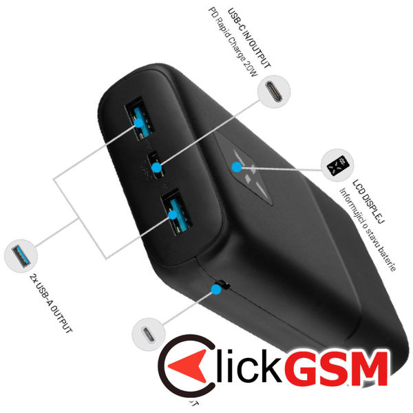 Fixed - Power Bank Zen 20 (FIXZEN-20-BK) - 2x USB, Type-C, 20W, 20000mAh, with LCD Display - Black