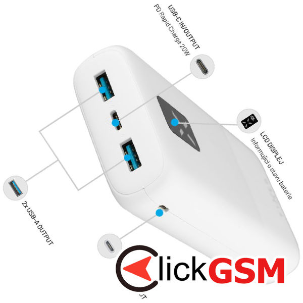 Fixed - Power Bank Zen 20 (FIXZEN-20-WH) - 2x USB, Type-C, 20W, 20000mAh, with LCD Display - White