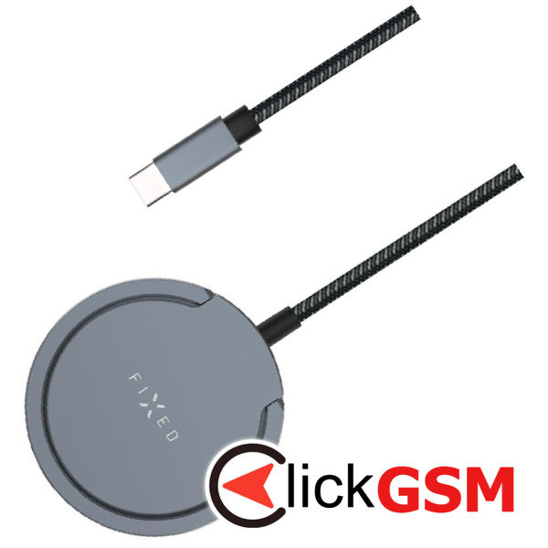 Fixed - Magnetic Wireless Charger (FIXMPADP-GR) - Ring Holder, Universal, MagSafe, Qi2, 15W, USB-C, 1.2m Nylon Cable - Gray