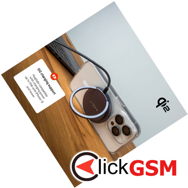 Fixed - Magnetic Wireless Charger (FIXMPADP-GR) - Ring Holder, Universal, MagSafe, Qi2, 15W, USB-C, 1.2m Nylon Cable - Gray