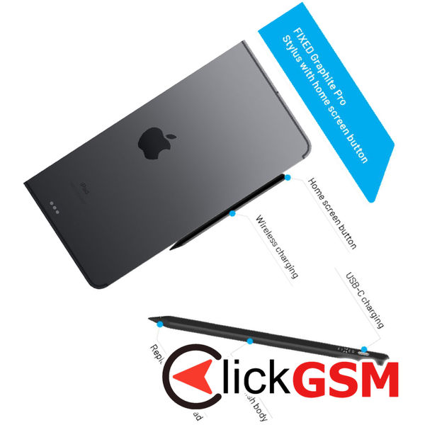 Fixed - Stylus Pen Graphite Pro (FIXGRA2-BK) - for iPad, Aluminum Alloy, LED Indicator - Black