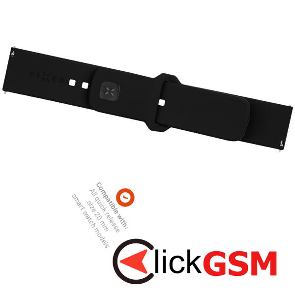 Fixed - Silicone Sporty Strap Set 20mm - Samsung Galaxy Watch 4/5/Active 2, Huawei Watch GT 3 (42mm)/GT 3 Pro (43mm) - Black