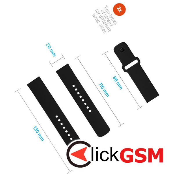 Fixed - Silicone Sporty Strap Set 20mm - Samsung Galaxy Watch 4/5/Active 2, Huawei Watch GT 3 (42mm)/GT 3 Pro (43mm) - Black