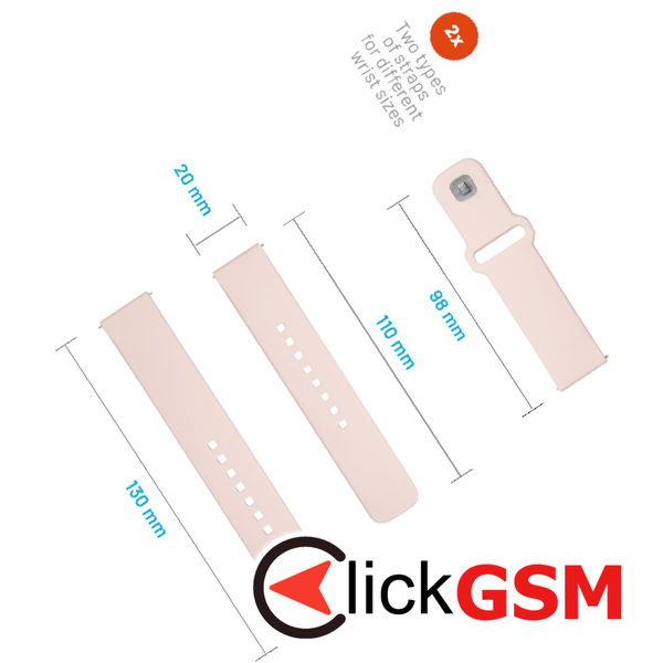 Fixed - Silicone Sporty Strap Set 20mm - Samsung Galaxy Watch 4/5/Active 2, Huawei Watch GT 3 (42mm)/GT 3 Pro (43mm) - Pink