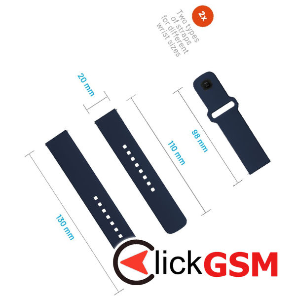 Fixed - Silicone Sporty Strap Set 20mm - Samsung Galaxy Watch 4/5/Active 2, Huawei Watch GT 3 (42mm)/GT 3 Pro (43mm) - Blue