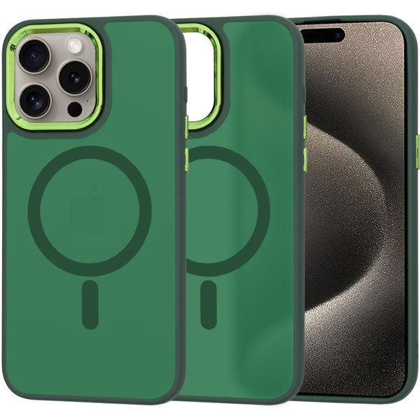 Techsuit - HaloFrost MagSafe Series (Green Camera Frame) - iPhone 15 Pro Max - Midnight Green