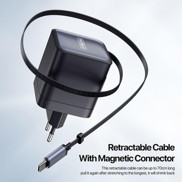 Duzzona - Wall Charger with Hidden Cable (T10) - 2x USB-C, GaN Fast Charging 65W - Black