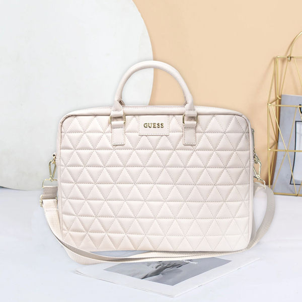 Guess - Computer Bag Quilted (GUCB15QLBK) - 15-16, Design with Mosaique Pattern, Detachable Shoulder Strap, Adjustable - Black