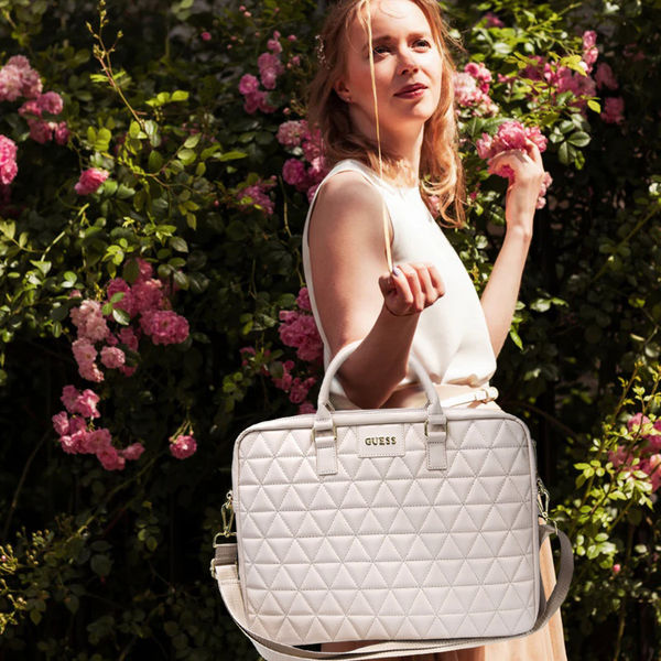 Guess - Computer Bag Quilted (GUCB15QLBK) - 15-16, Design with Mosaique Pattern, Detachable Shoulder Strap, Adjustable - Black