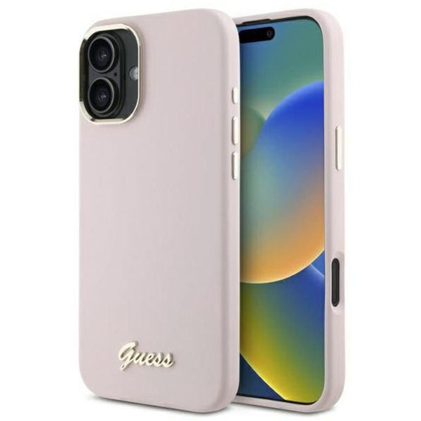 Guess - Silicone Script Metal Logo & Frame (GUHCP16SSMBSLP) - iPhone 16 - Pink