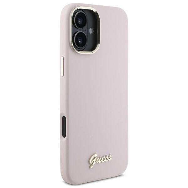Guess - Silicone Script Metal Logo & Frame (GUHCP16SSMBSLP) - iPhone 16 - Pink