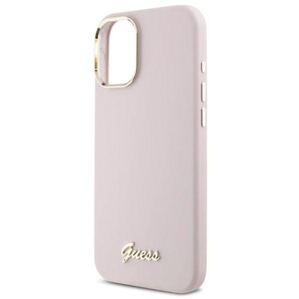 Guess - Silicone Script Metal Logo & Frame (GUHCP16SSMBSLP) - iPhone 16 - Pink