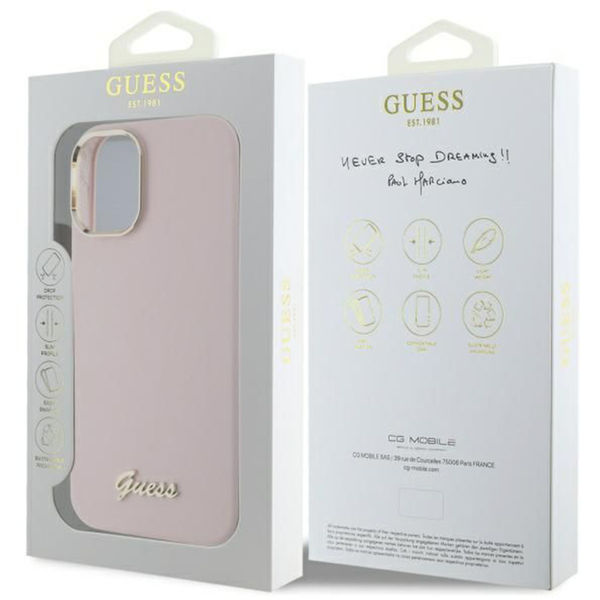 Guess - Silicone Script Metal Logo & Frame (GUHCP16SSMBSLP) - iPhone 16 - Pink
