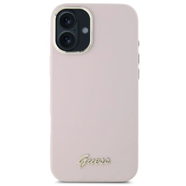 Guess - Silicone Script Metal Logo & Frame (GUHCP16MSMBSLP) - iPhone 16 Plus - Pink