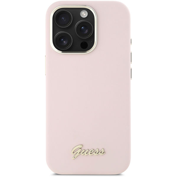 Guess - Silicone Script Metal Logo & Frame (GUHCP16LSMBSLP) - iPhone 16 Pro - Pink