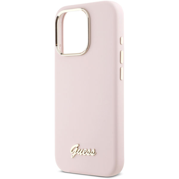 Guess - Silicone Script Metal Logo & Frame (GUHCP16LSMBSLP) - iPhone 16 Pro - Pink