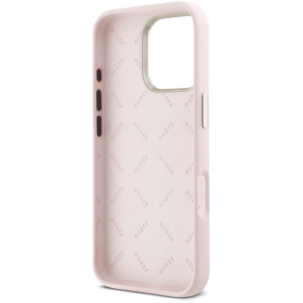 Guess - Silicone Script Metal Logo & Frame (GUHCP16LSMBSLP) - iPhone 16 Pro - Pink