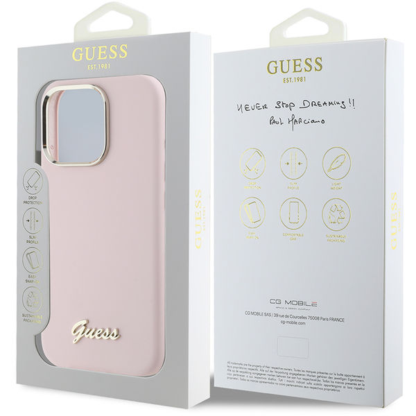 Guess - Silicone Script Metal Logo & Frame (GUHCP16LSMBSLP) - iPhone 16 Pro - Pink
